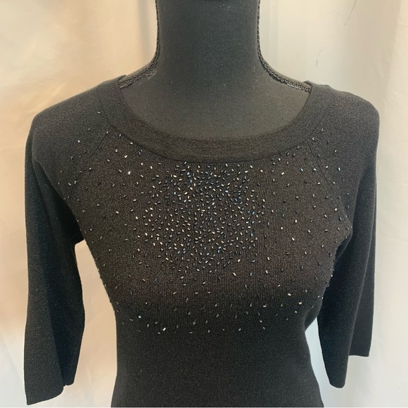 Touch Petites black glitter beaded fitted stretchy sweater Sz PM - Picture 3 of 12